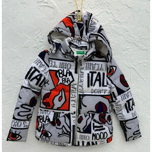 United Color of Benetton Kids Puffer Hoodie Graphic Jacket Sz XL Age 10/11